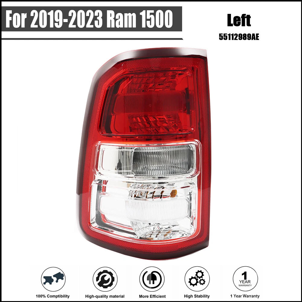 Driver Side Tail Light Lamp for Ram 1500 (2019–2023) Chrome Bezel