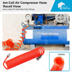 6m Coil Air Compressor Hose 5x8mm PU with Nitto Fittings for