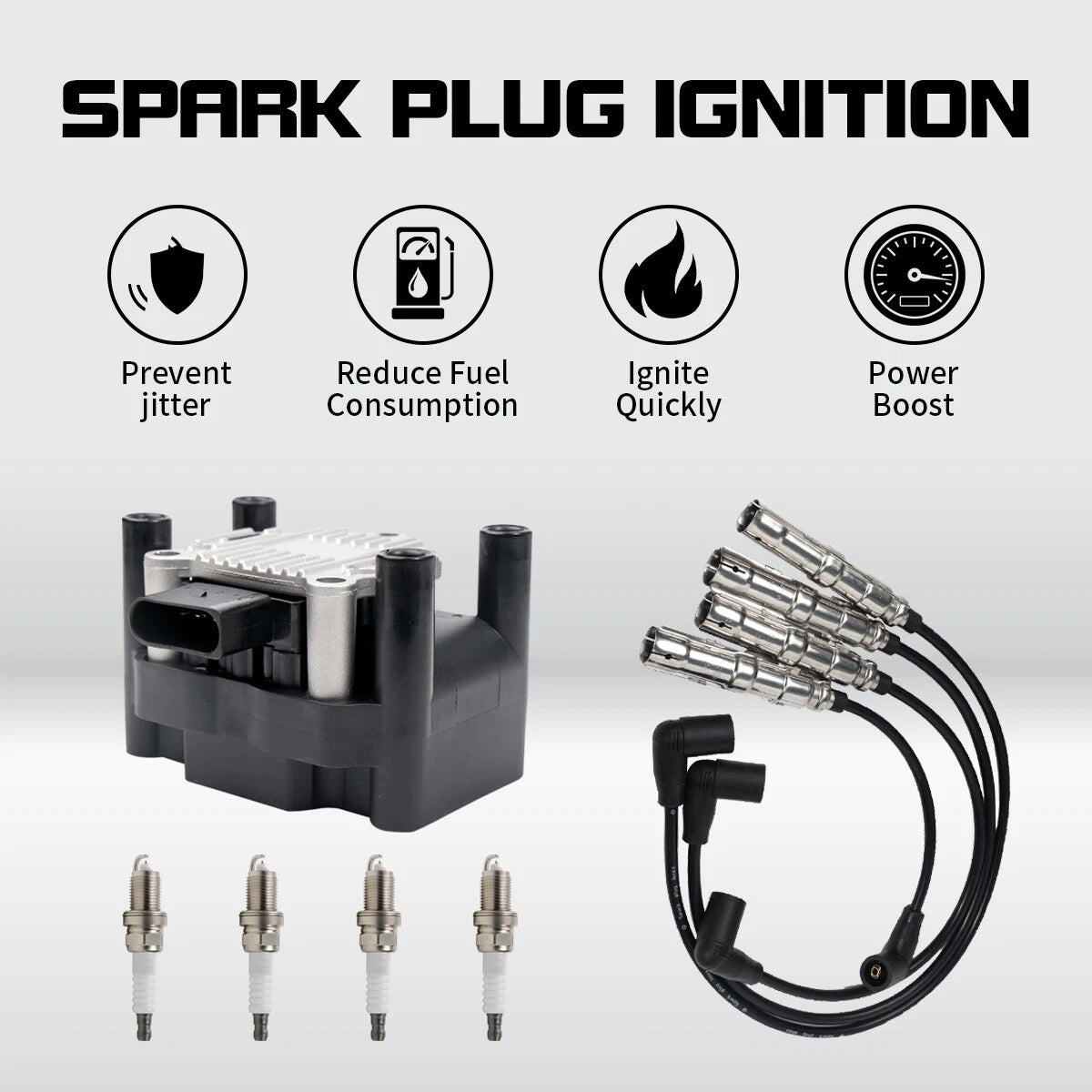 Set of 4 Ignition Coils + 4 Spark Plugs + 4 Wires for Volkswagen Beetle Golf (L4 UF277)