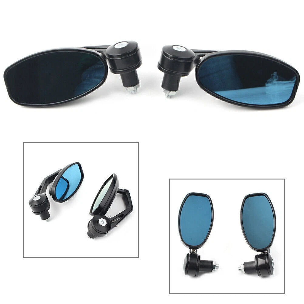 Set of 2 Rear View Side Mirrors for Motorcycle (7/8" Handle Bar End) Black Aluminum