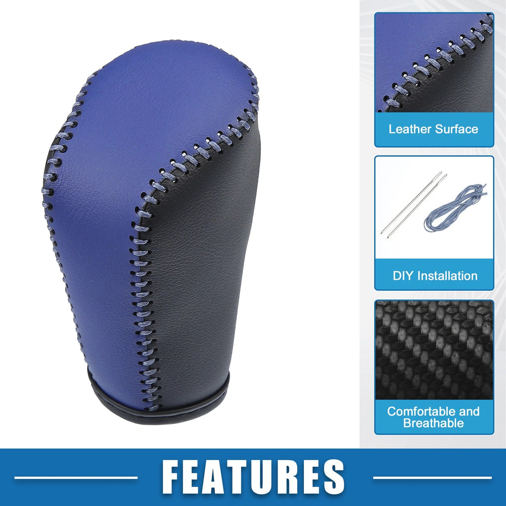 Gear Shifting Knob Cover for Mazda 3 (2011–2013) Black Faux Leather Blue Line