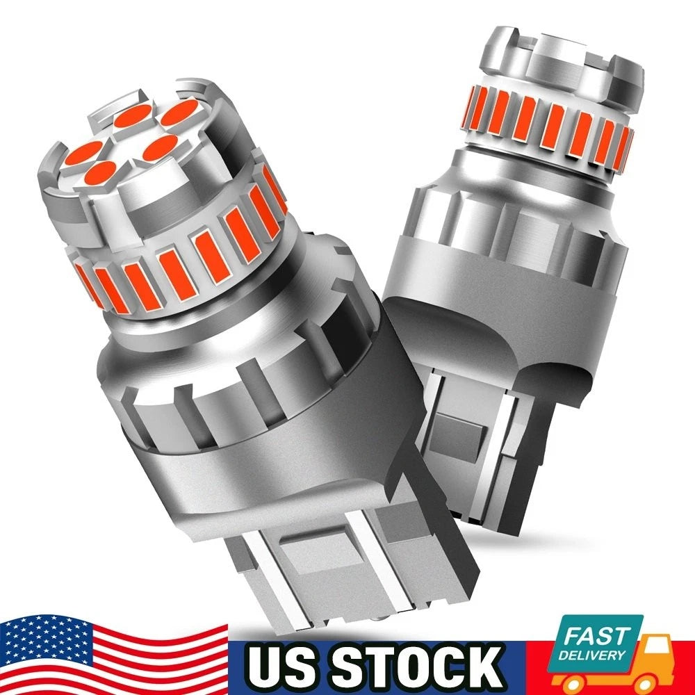 2X 7443 7440 Red LED Strobe Brake Tail Light Bulbs for