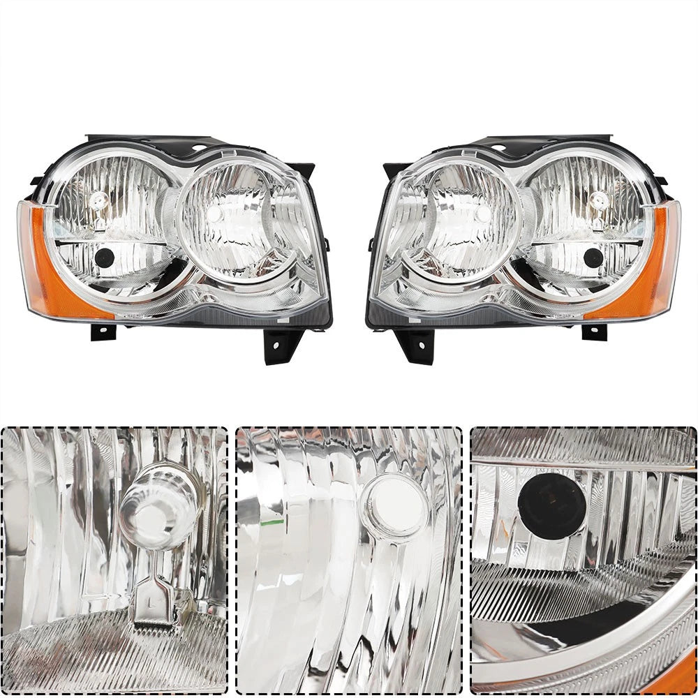 Set of 2 Chrome Headlights for Jeep Grand Cherokee (2008–2010)