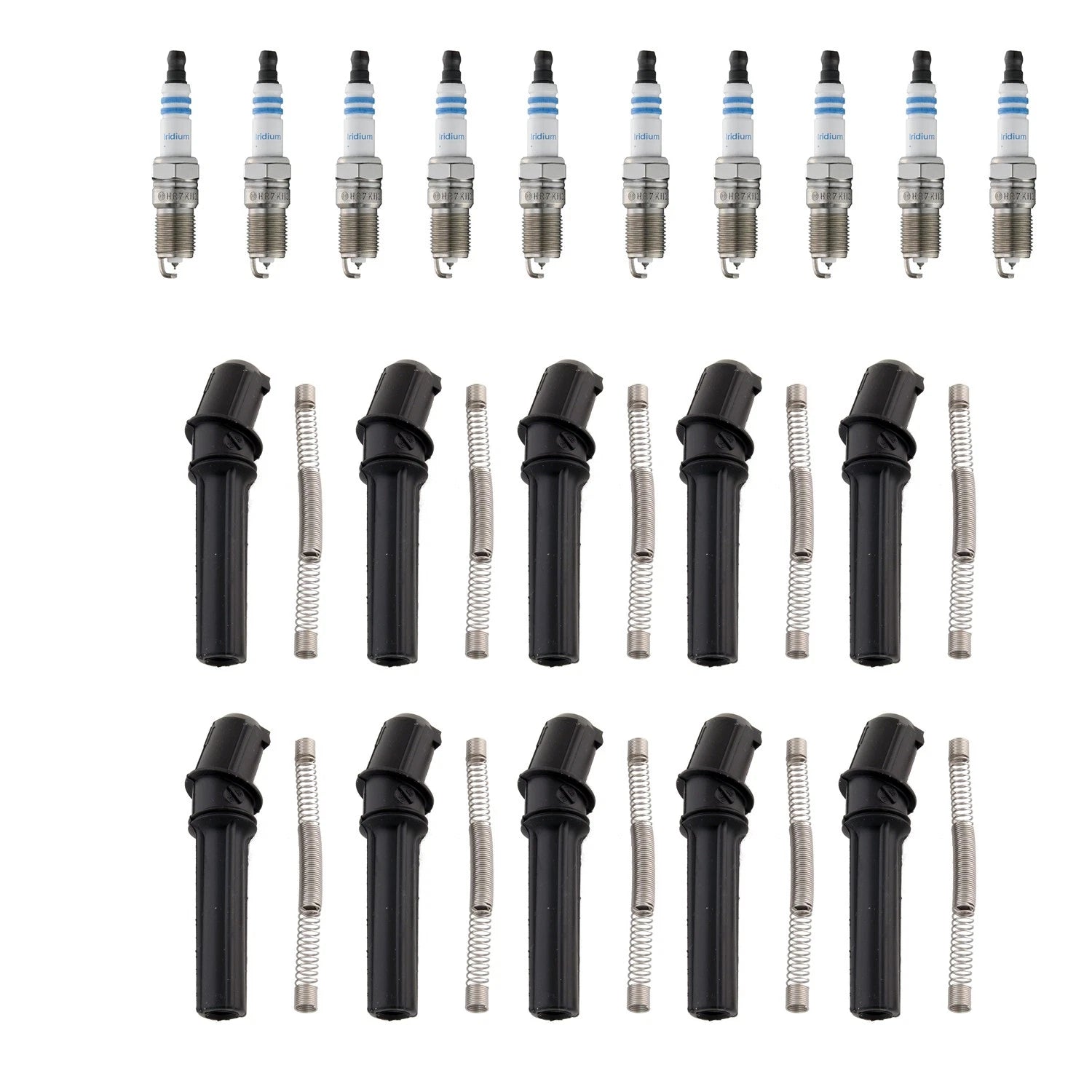 Set of 8 Double Iridium Spark Plugs & NGK Coil Boots for E-350 Super Duty (2008–2010)