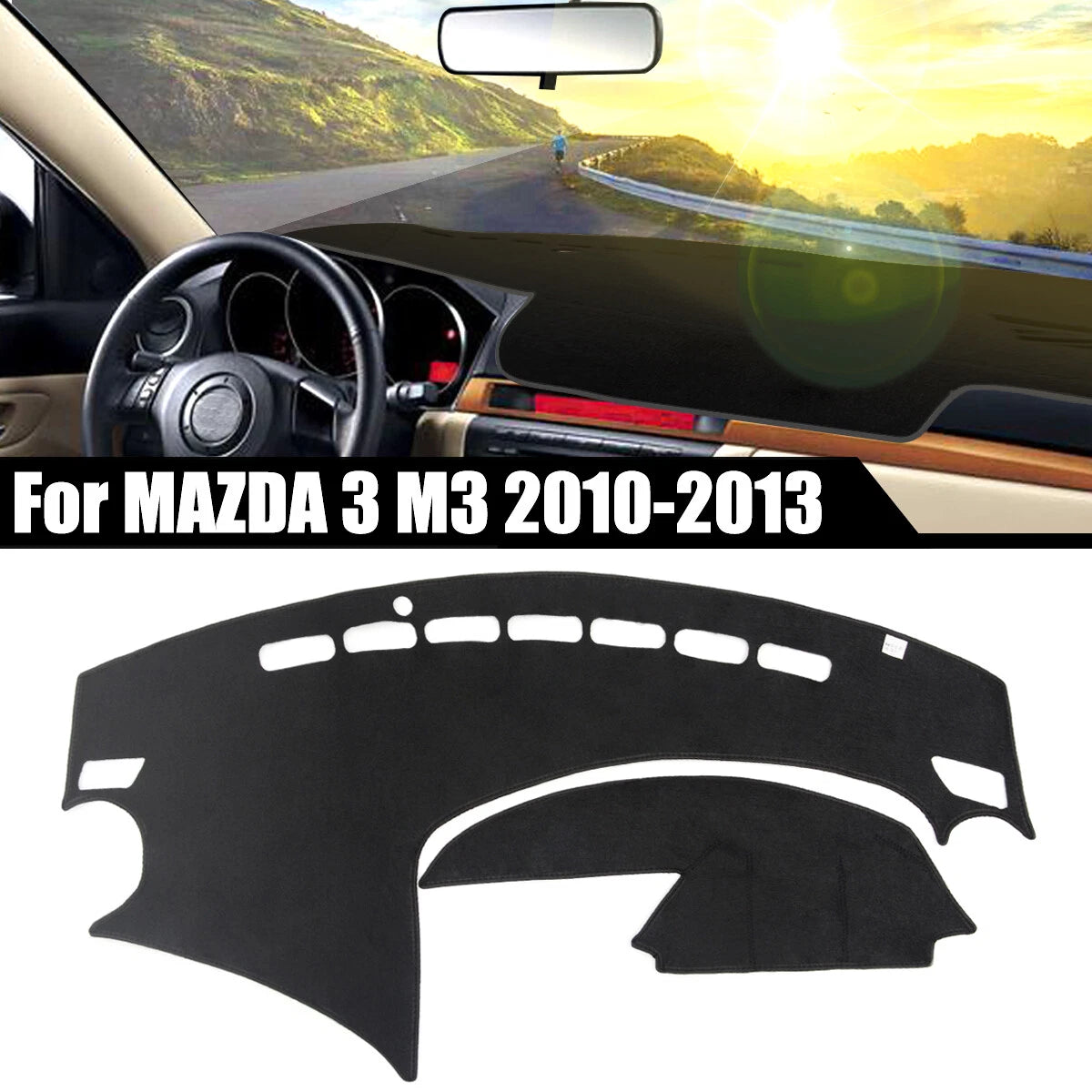 Dashboard Dash Mat Sun Cover Pad for Mazda 3 (2010–2013) Black