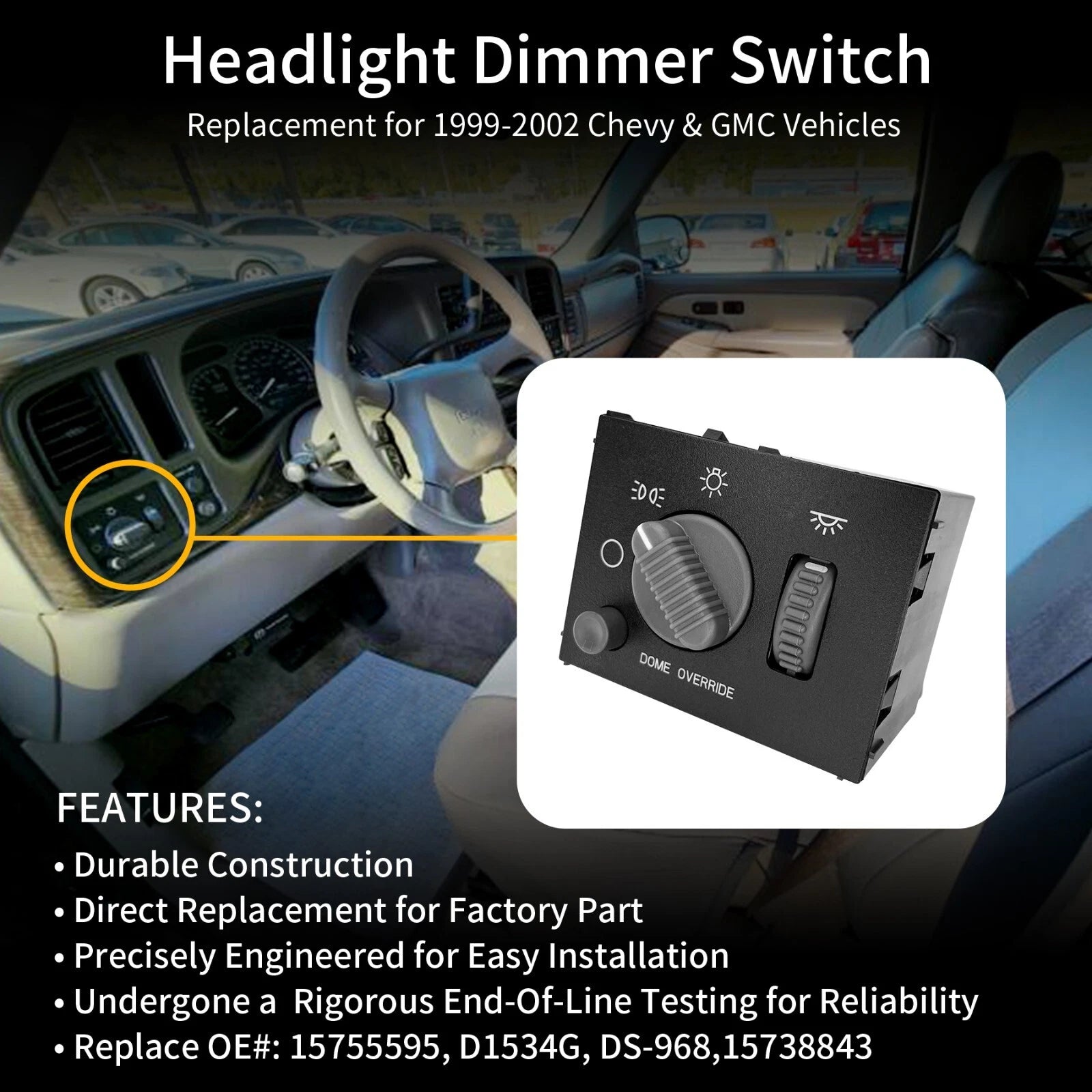 Headlight Dimmer Switch for Chevy Silverado GMC Sierra Yukon (1999-2002)