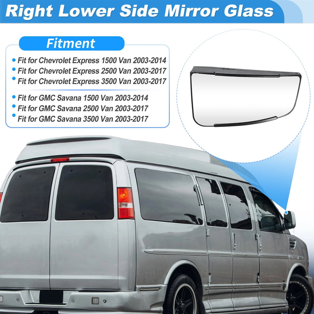 Right Lower Side View Mirror Glass for Chevrolet Express 1500 (2003–2014)