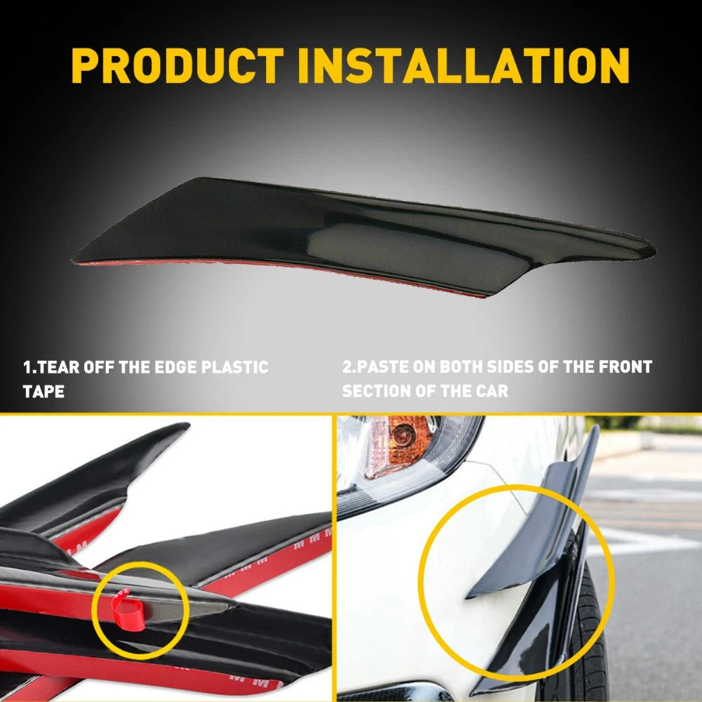 Set of 4 Glossy Black Bumper Canard Splitters for Universal Fit