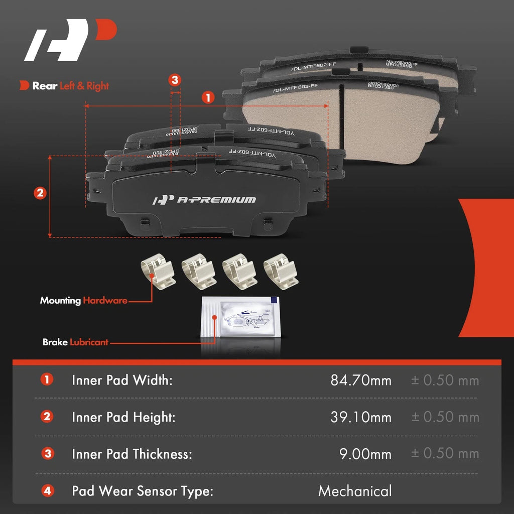 Set of 4 Rear Ceramic Brake Pads with Hardware for Mitsubishi Outlander Eclipse (2003–2020)