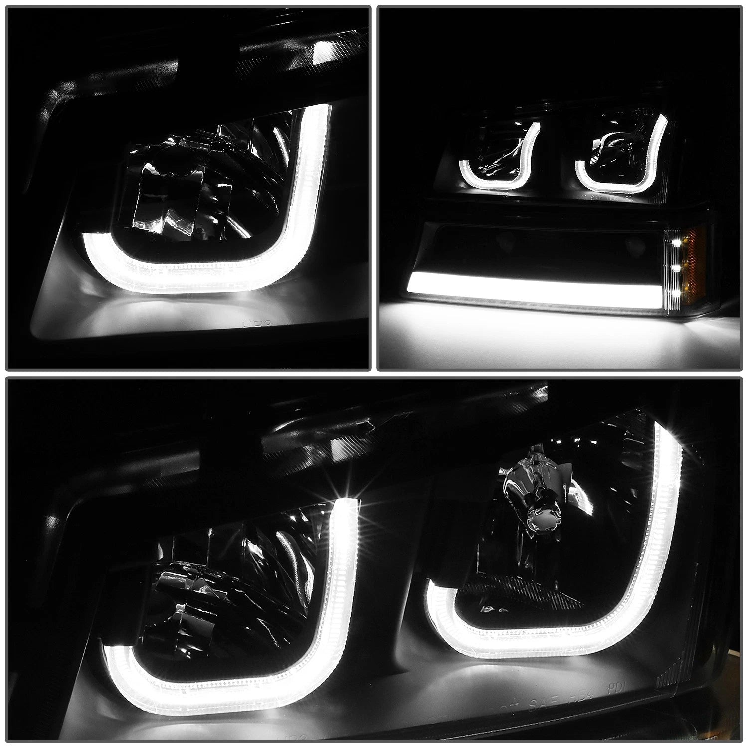 Pair of J-Halo LED DRL Black/Amber Headlight Bumper Lamps for Chevy Silverado (2003–2007)