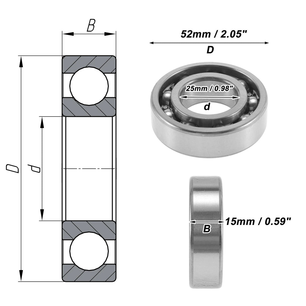 6205 Deep Groove Ball Bearing for Scooter Skateboard Wheel (25x52x15mm)