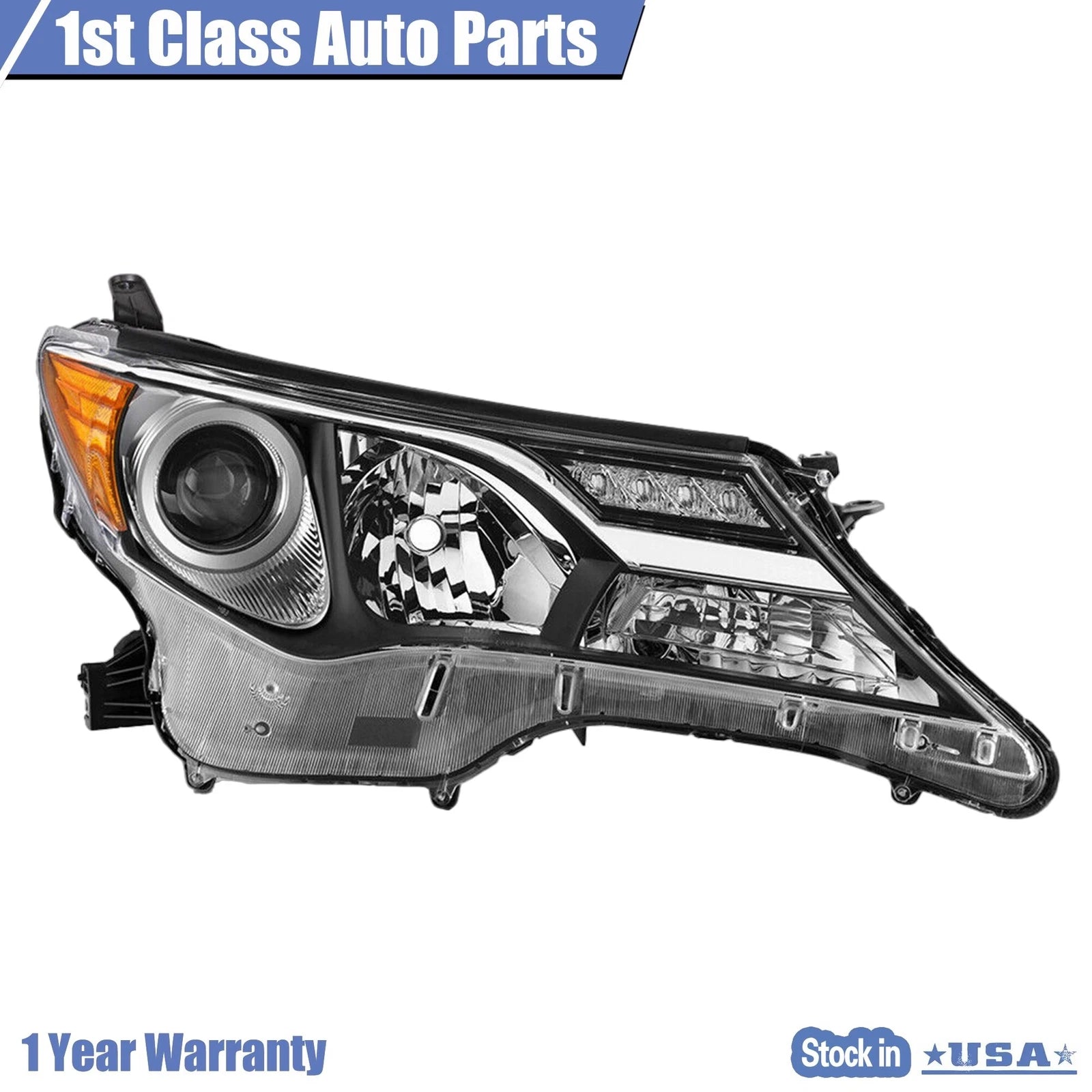 Set of 2 Halogen Headlights with Chrome Housing for Toyota RAV4 (2013–2015)