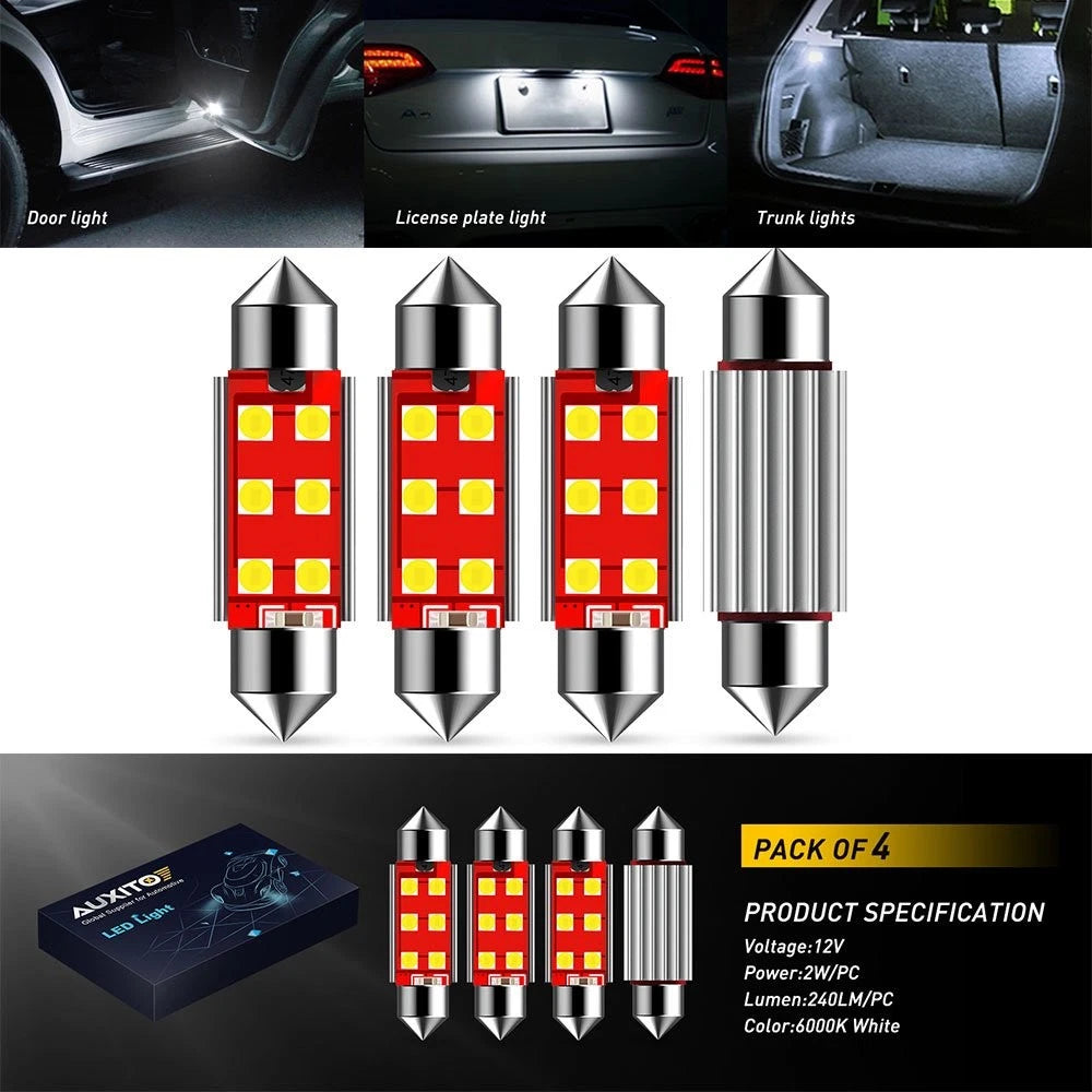 4X Auxito LED Courtesy Dome Lamps 578 for Trunk Map (211-2, 41/42MM)