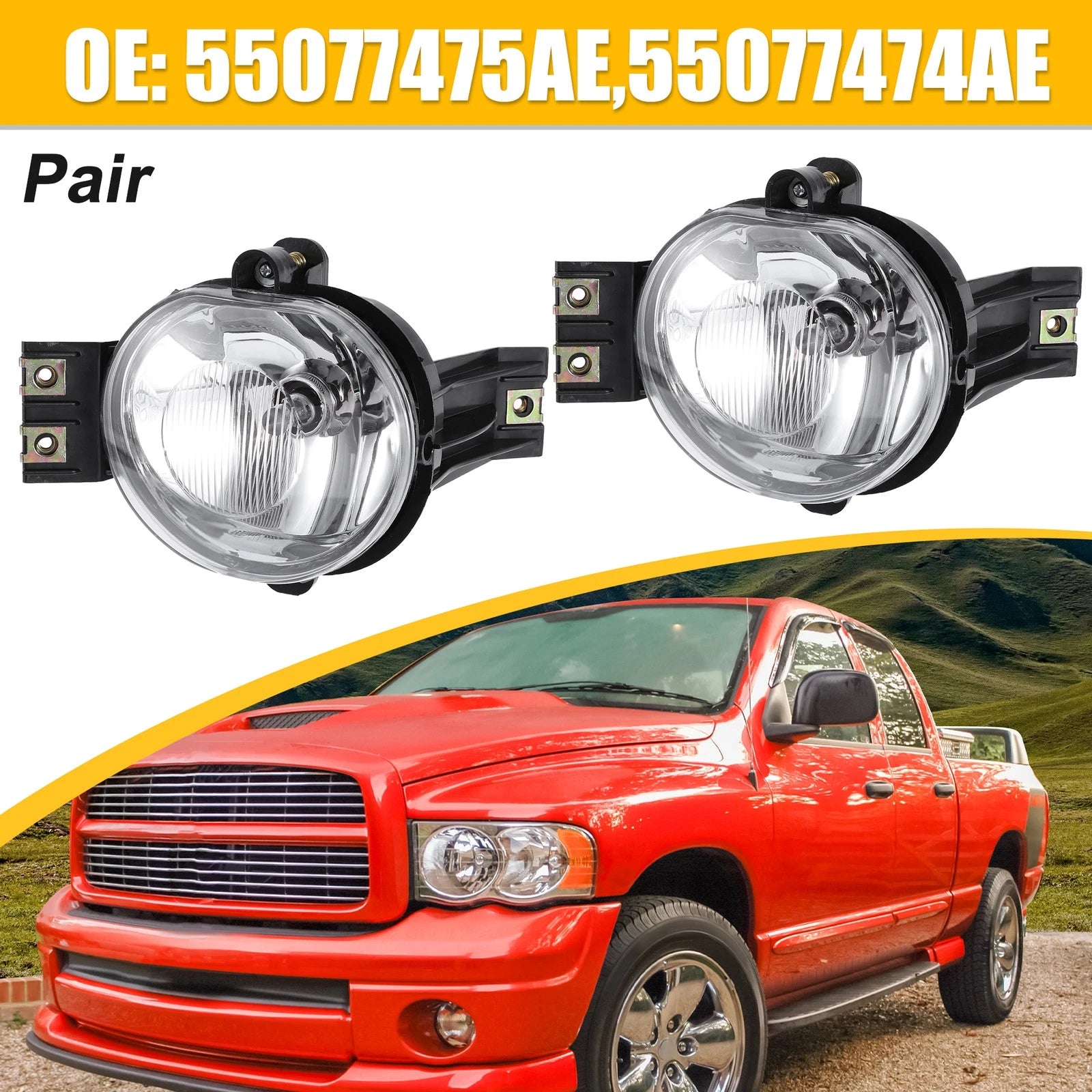 2X Driving Fog Lights with Bulbs 55077474AE for Dodge Ram 1500 2500 3500 (2010–2018)