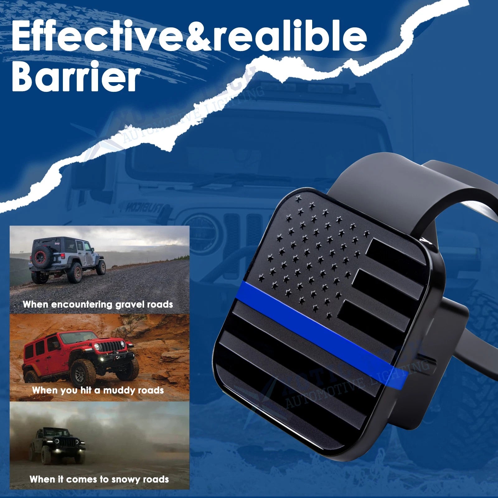 Universal Blue Line Flag Tow Hitch Covers for Tube Plug Insert Exterior (-)