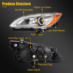 Pair Headlight Assembly for Chrysler 200 (2011–2014) w/Bulbs