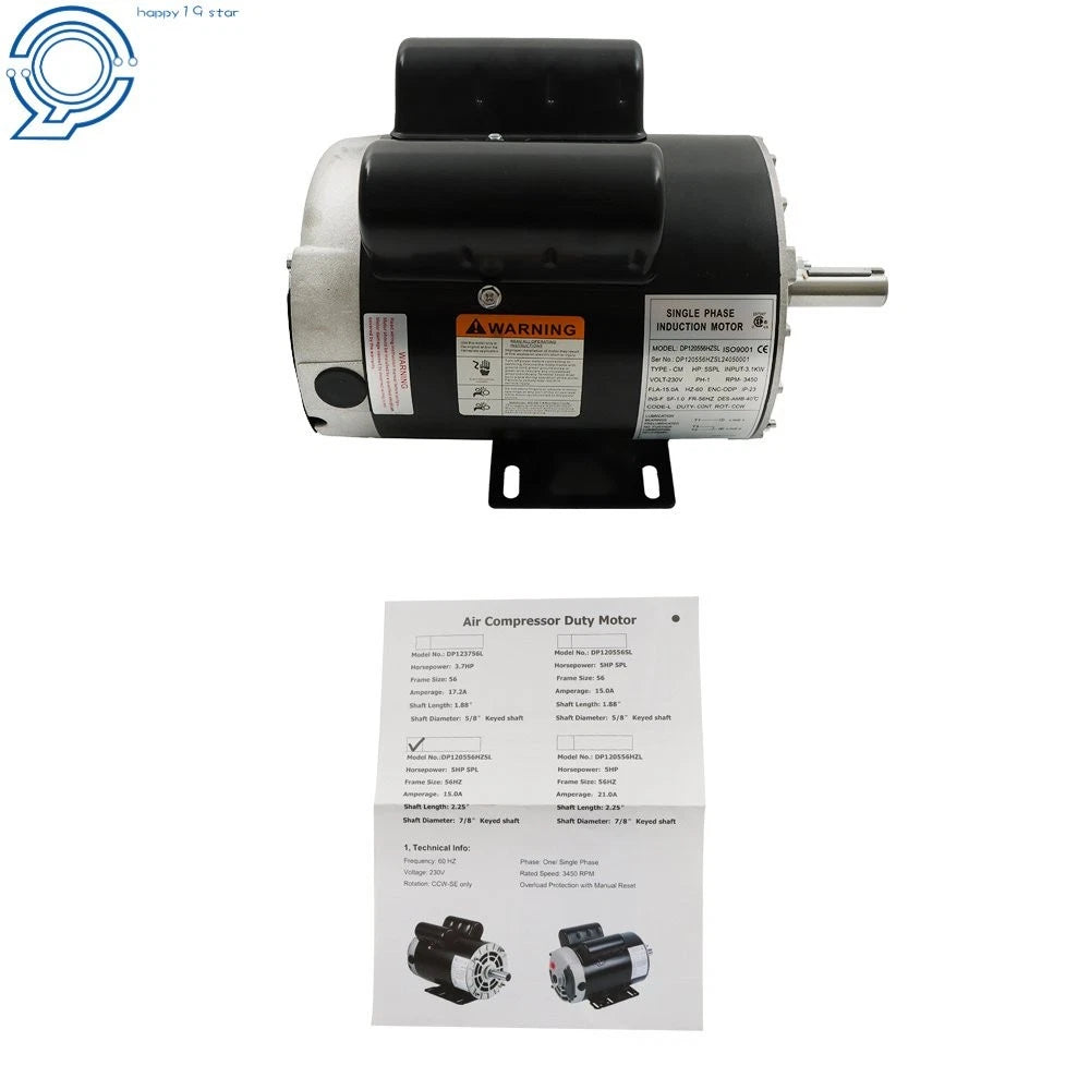 Electric Motor 7/8" Shaft for Air Compressor (3450 RPM, Single Phase)