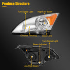 Set of 2 Headlight Assemblies for Honda CR-V (2007–2011) Chrome Replacement