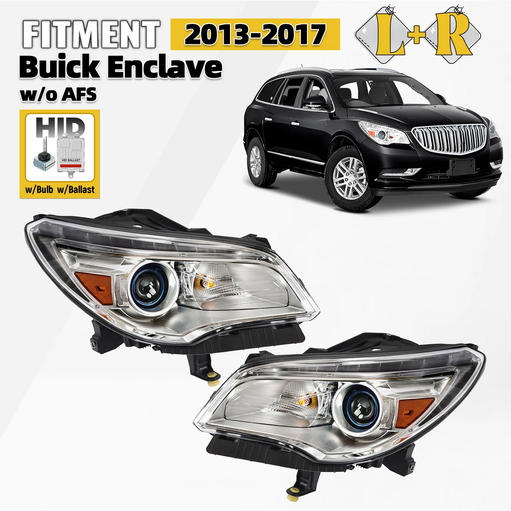 HID/Xenon Headlight Pair for Buick Enclave (2013–2017) w/o AFS w/Bulb