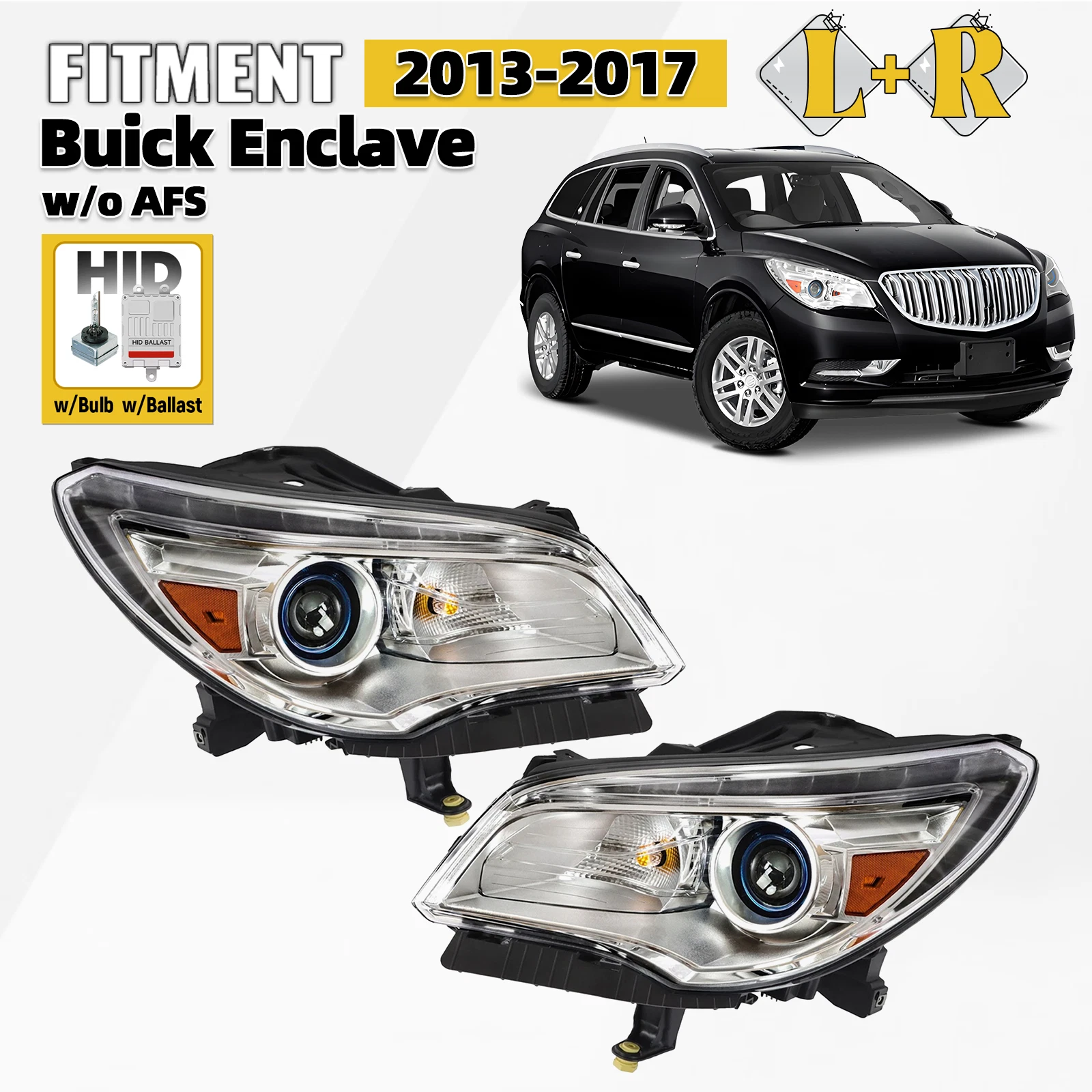 HID/Xenon Headlight Pair for Buick Enclave (2013–2017) w/o AFS w/Bulb
