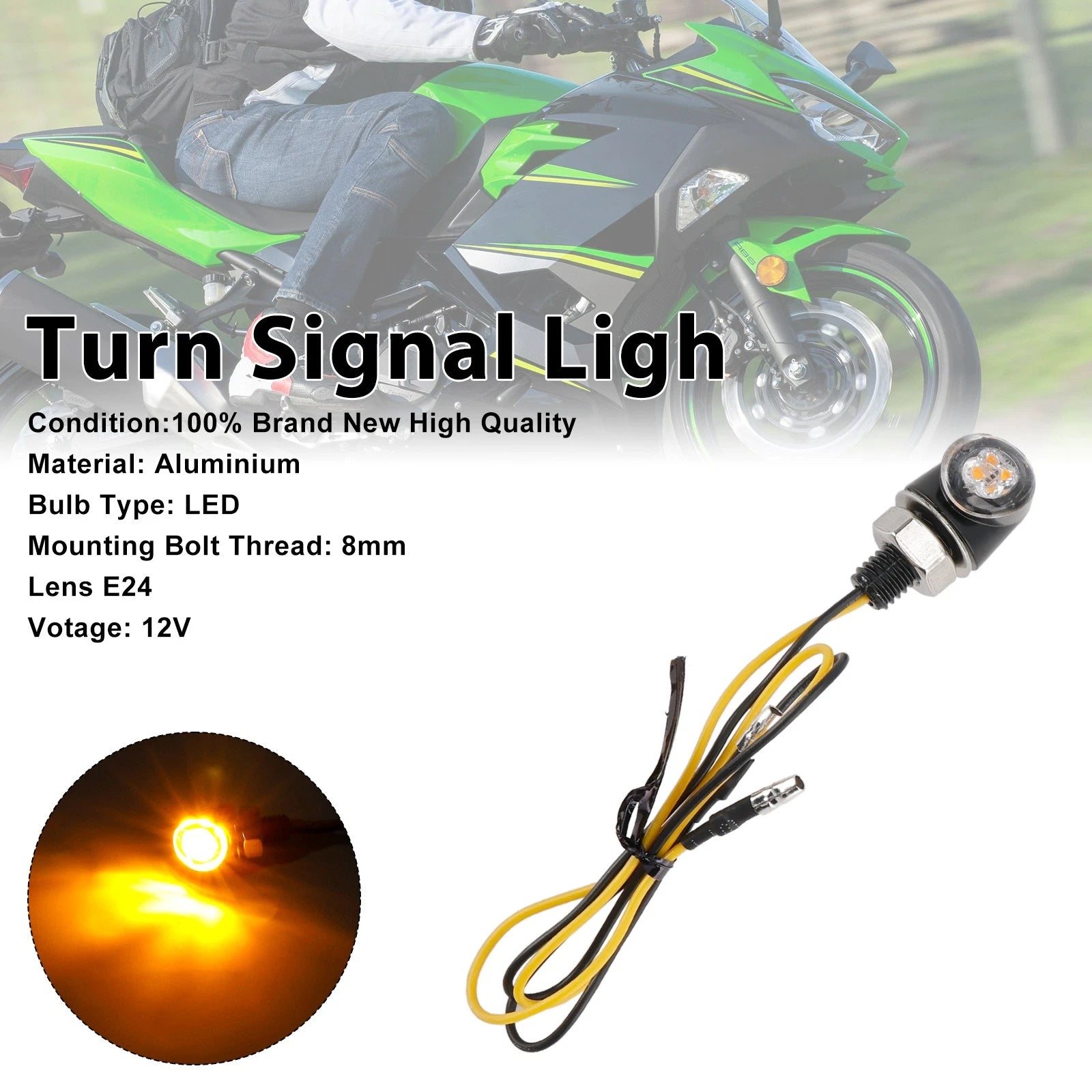 12V LED Turn Signal Indicator Light 8mm for Honda Motorcycle (Universal)