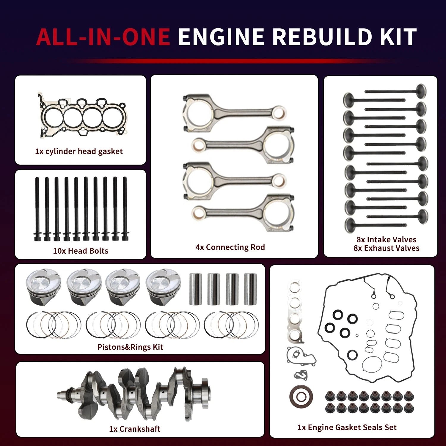 Engine Rebuild Kit for Hyundai Kia 2.0L G4NA (Crankshaft, Con Rods, Gasket)