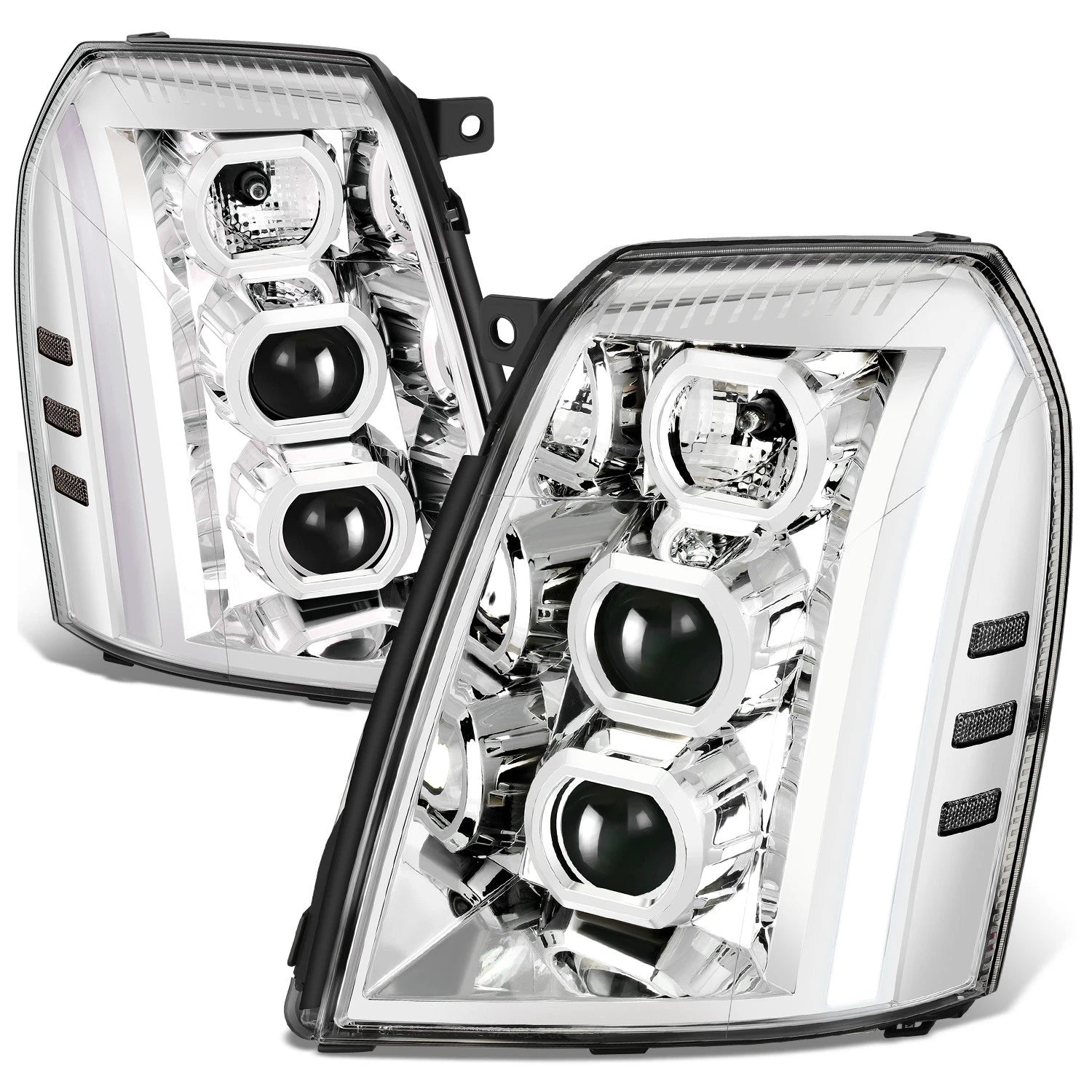 Projector Switchback Headlights for Cadillac Escalade ESV EXT (2007–2014) Chrome/Clear