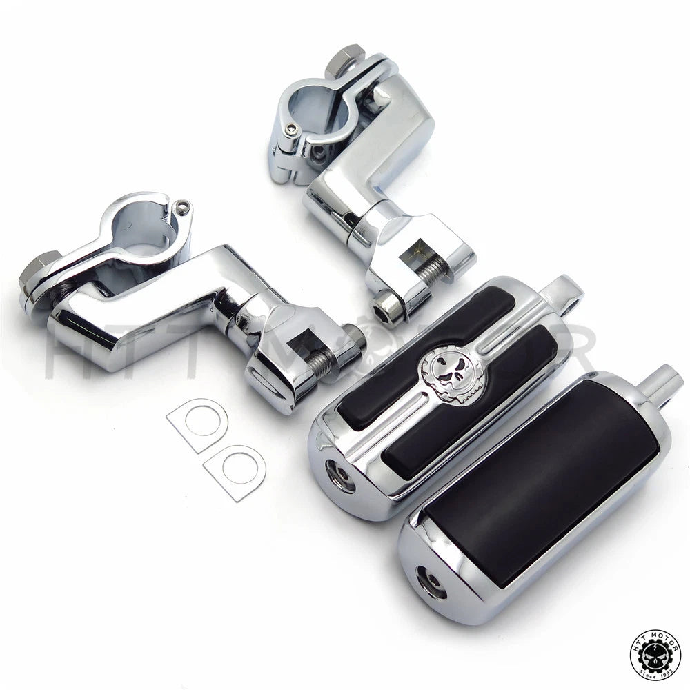 Chrome Skull Head Foot Peg Rests for Harley-Davidson 1" (25mm)