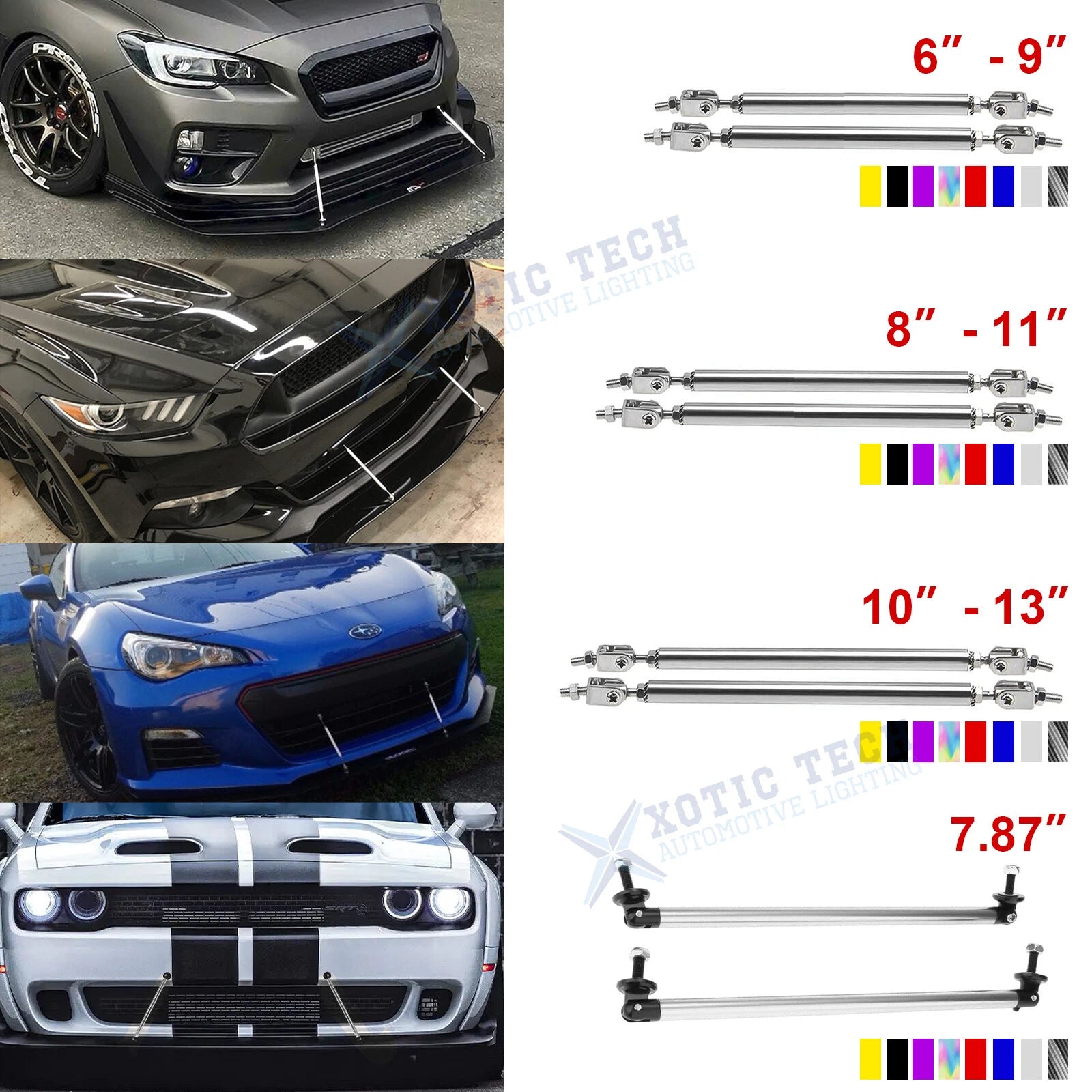 Adjustable Front Bumper Chin Lip Splitter Rear Diffuser Strut Rod for Car (2019–2024)