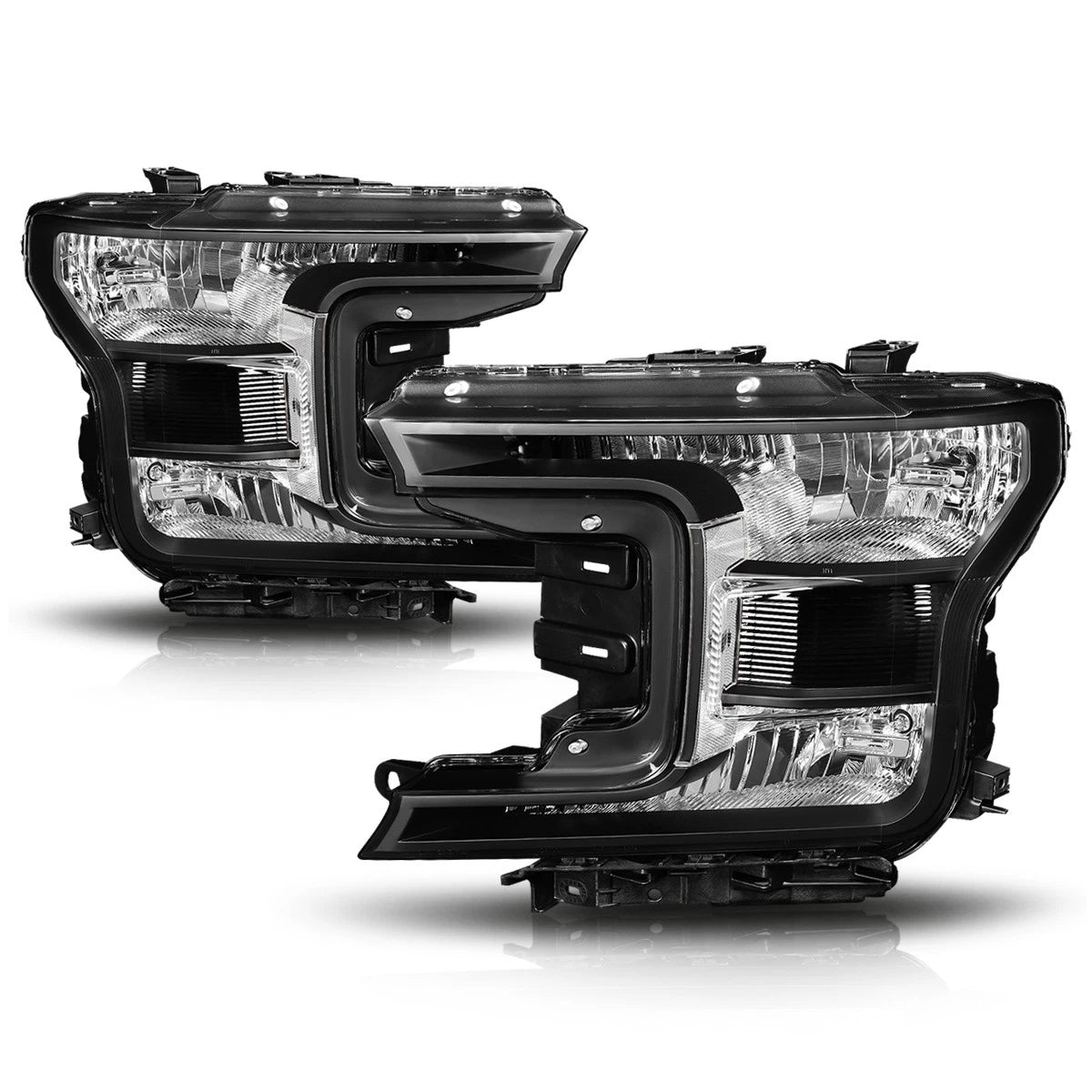 2X Black Housing Bumper Headlight Clear Side Corner Lamps for Ford F150 (2018–2020)