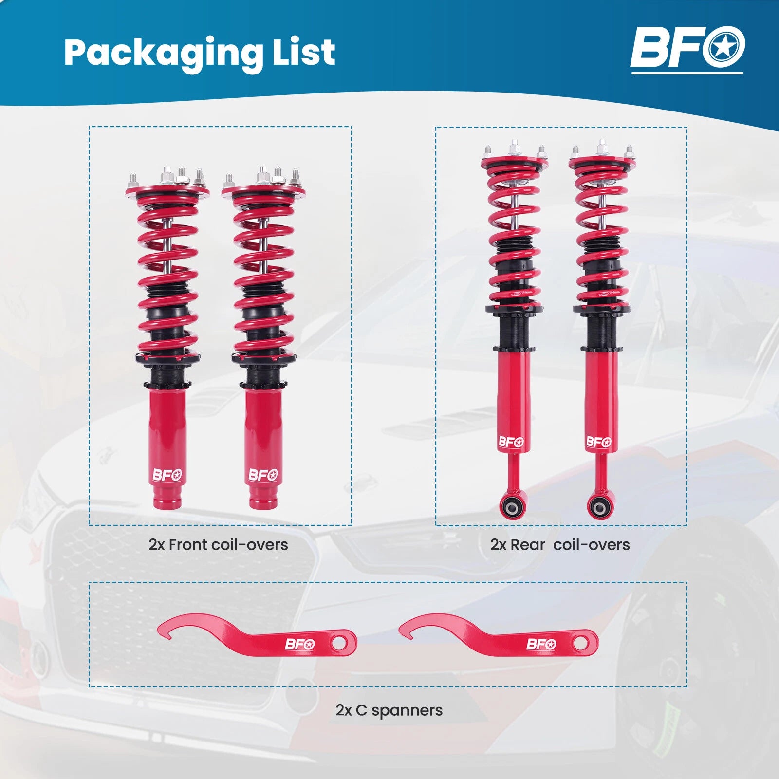 4PCS Coilover Suspension Kit for Honda Accord (1998–2002) Adjustable Height
