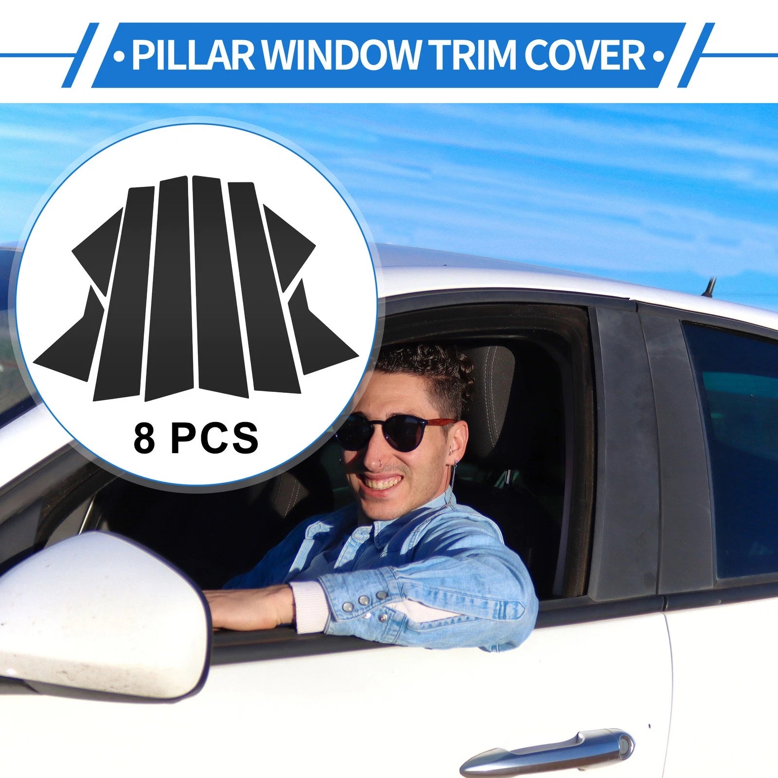 8 Pcs Door Pillar Window Trim for Hyundai Elantra (2011–2016) Black