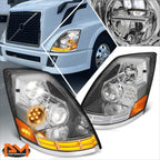 Full LED Switchback Turn Signal Headlights Chrome for Volvo VN VNL VNM VNX (2003–2017)