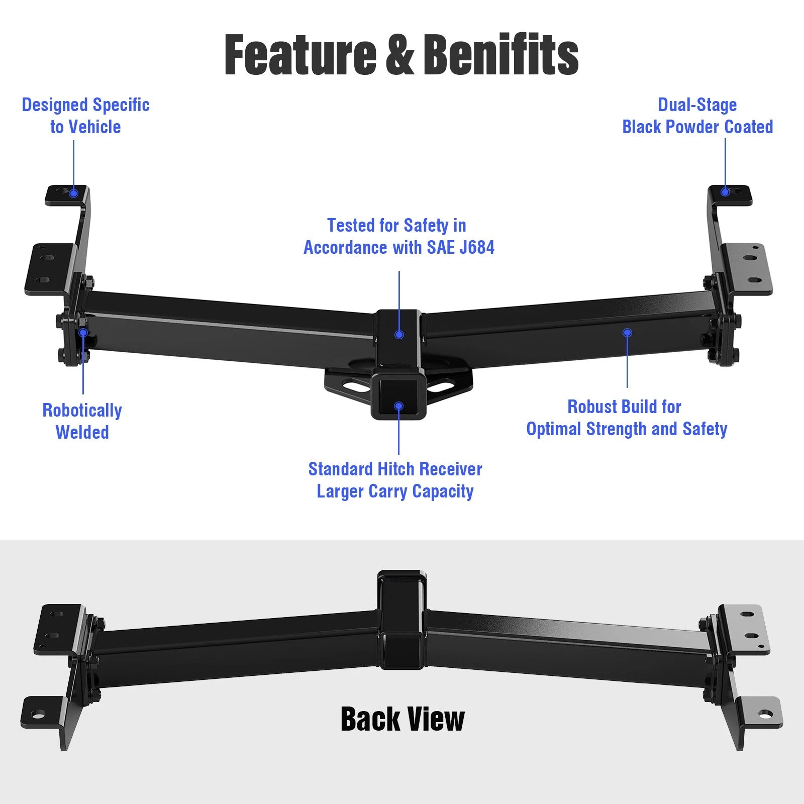 Class 3 Towing Hitch Receiver for Ford E-150 E-250 E-350 (2003-2014)