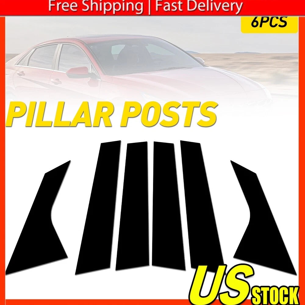 Set of 6 Glossy Black Pillar Posts for Hyundai Elantra (2021–2023)
