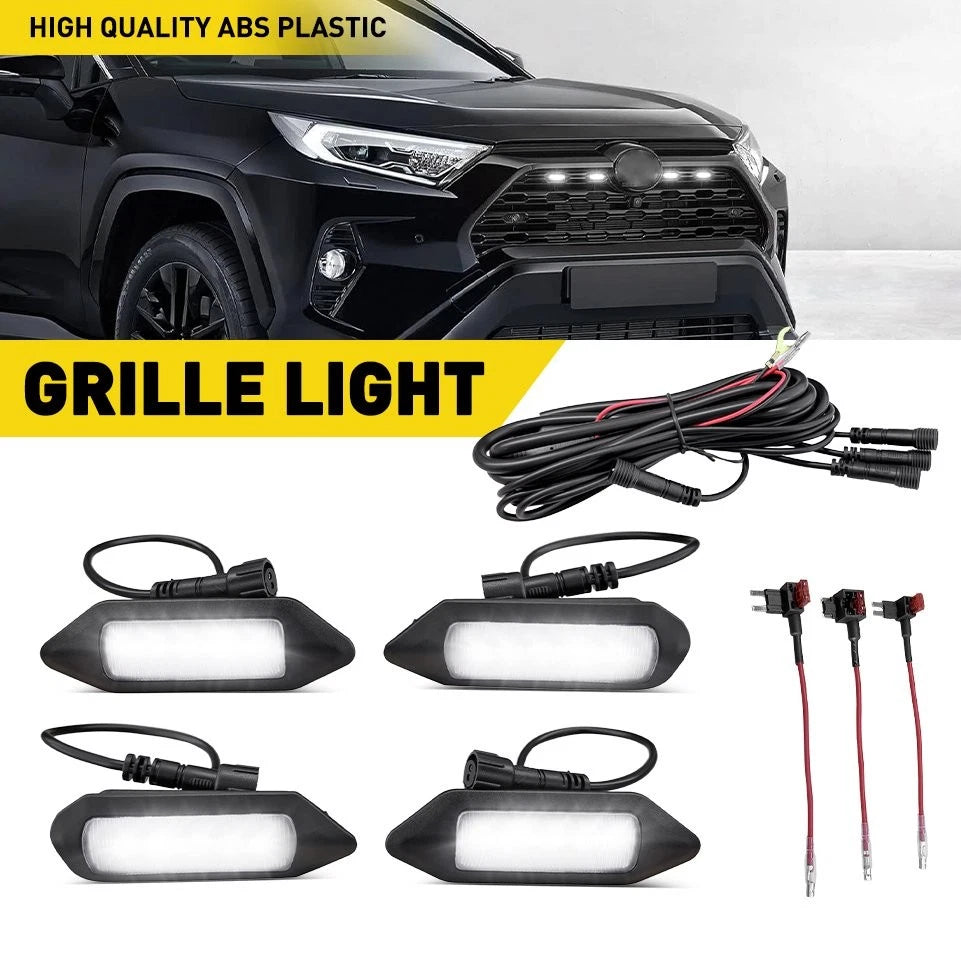 4X Smoked Front Grille with White LED for Toyota RAV4 (2019–2024) TRD EPY