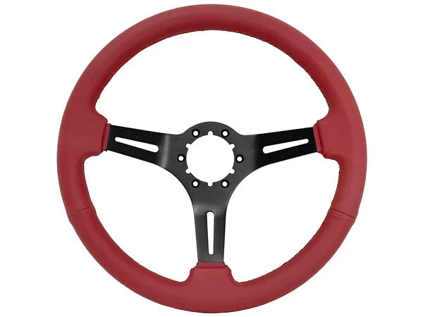 6 Hole Slotted Steering Wheel Red Leather Black for Chevy Bowtie (14 inch)