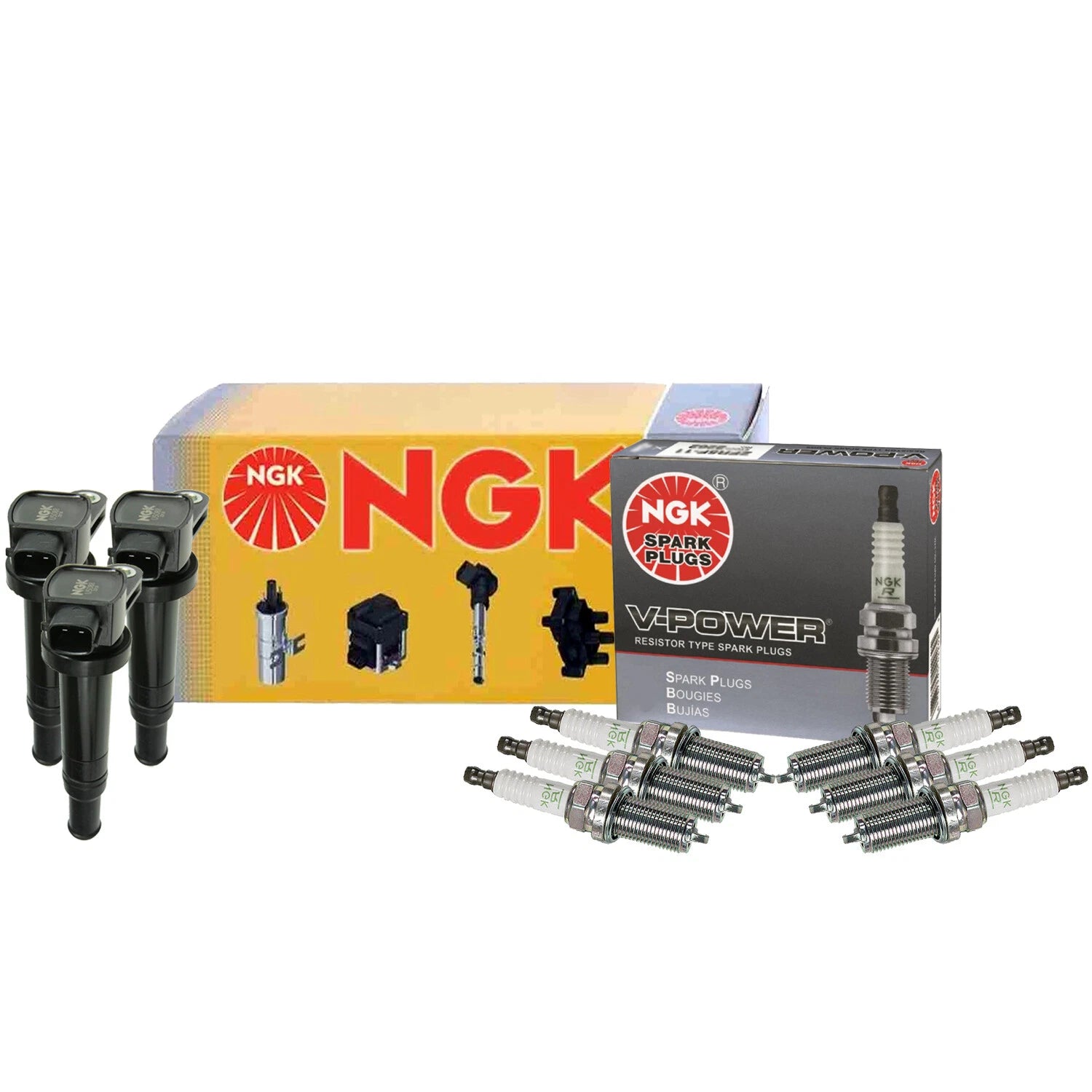 Set of 3 Ignition Coils & 6 VPower Spark Plugs for Santa Fe, Optima, Rondo (2.7 V6)