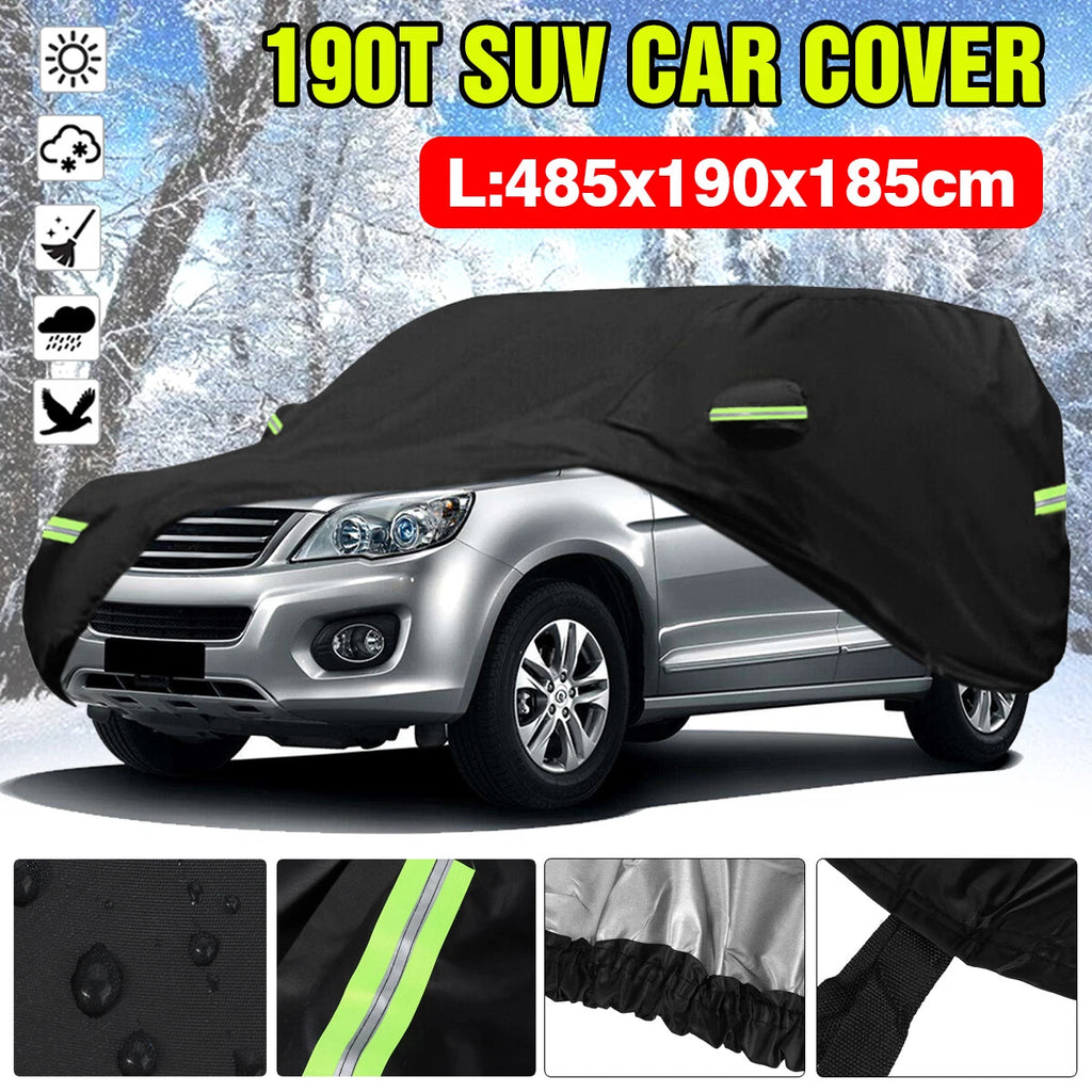 Full Car Cover for SUV (191"x74"x73") 190T Black Waterproof Reflective Strip