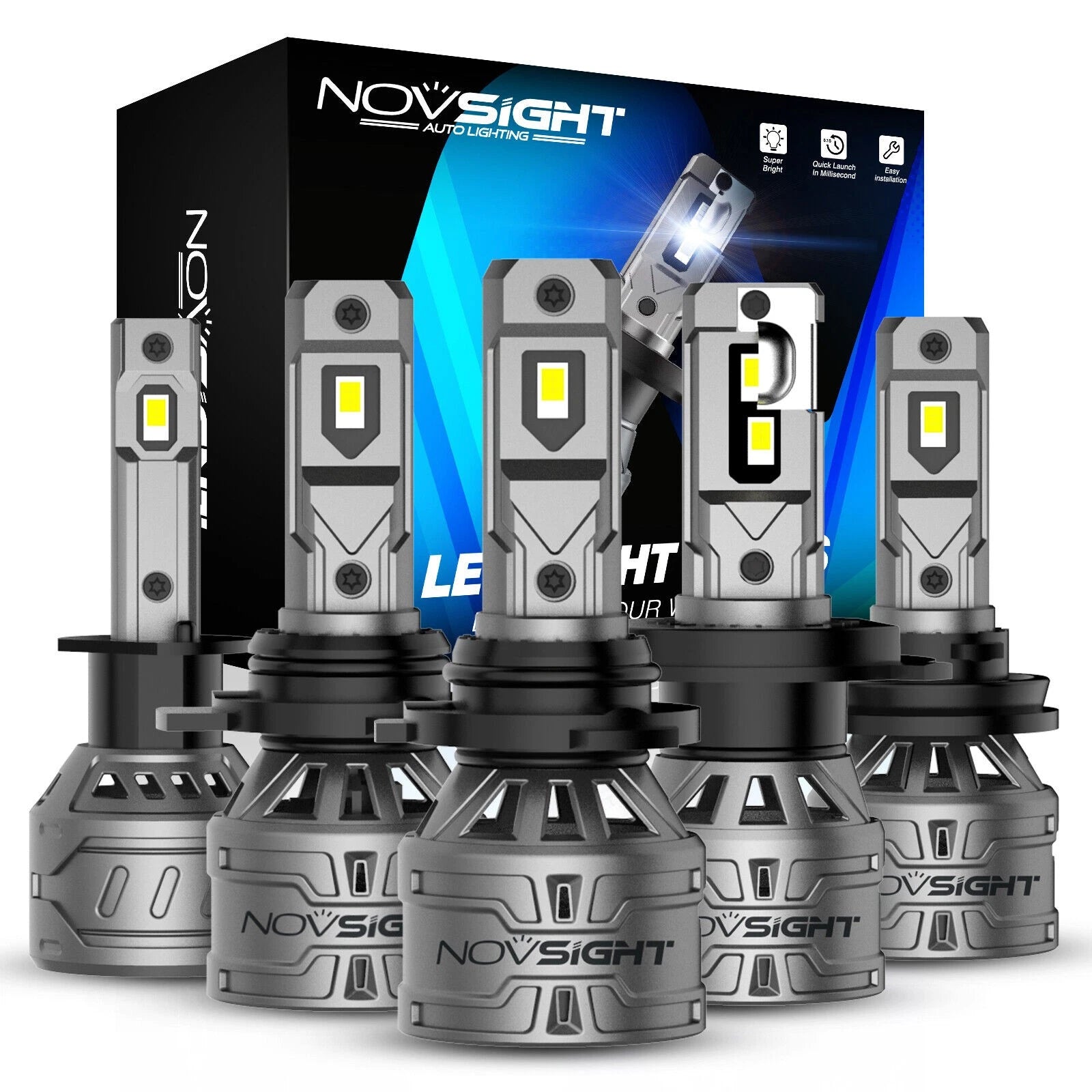 Set of 4 H11 9005 9006 H13 9007 LED Headlight Bulbs 6000K