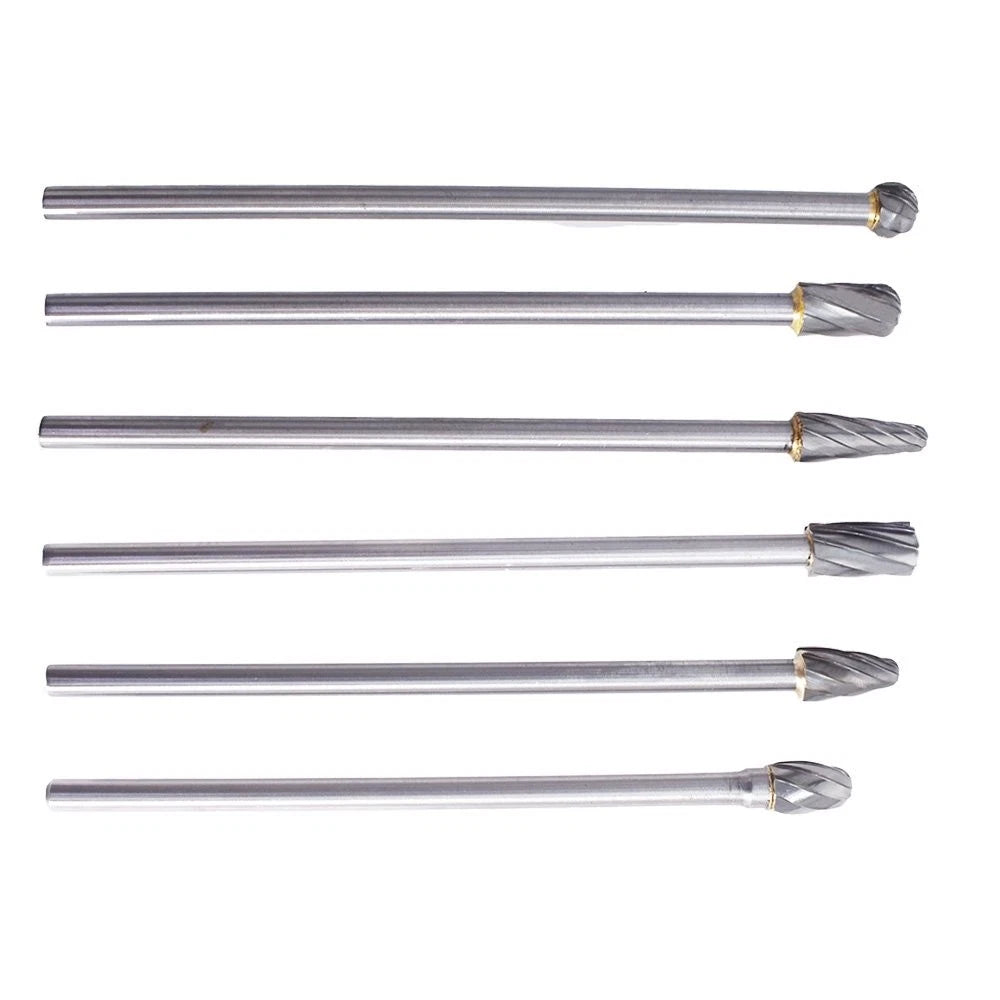 6pcs 10mm Rotary Aluminum Cut Burrs 6mm 1/4" Shank 150mm Long Reach