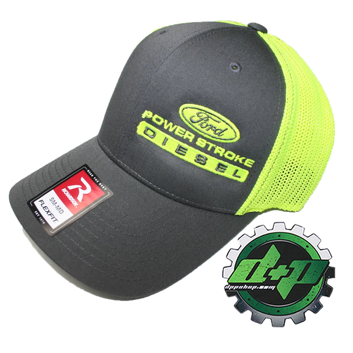 Powerstroke Trucker Hat for Ford (Charcoal Gray/Yellow, Flex Fit SM/MD)