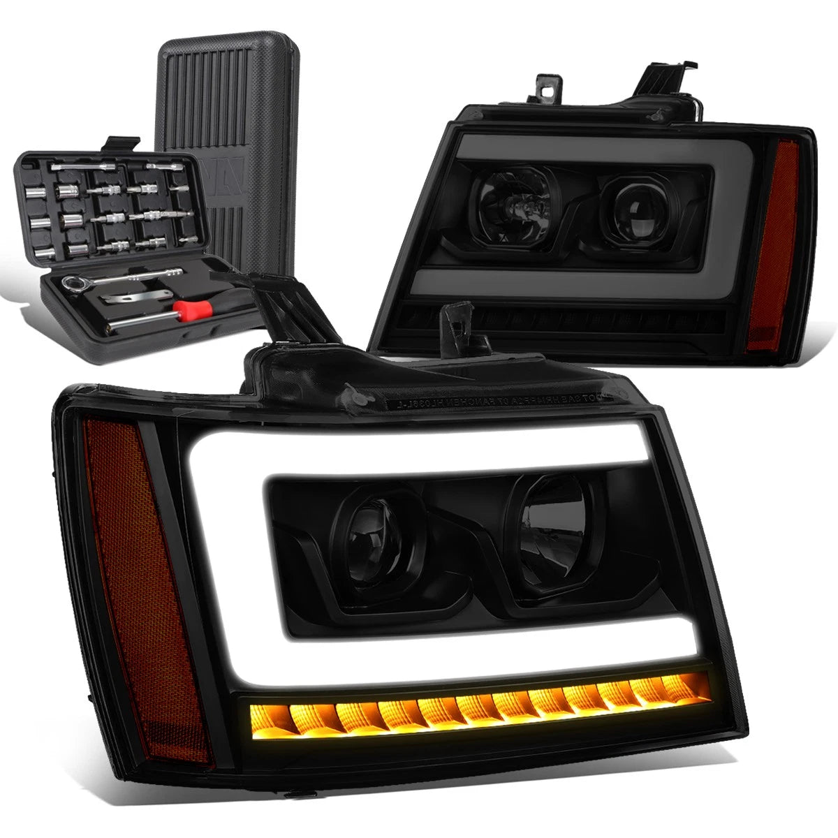 3D LED Tube Sequential Projector Headlight for Tahoe Suburban (2007–2014)