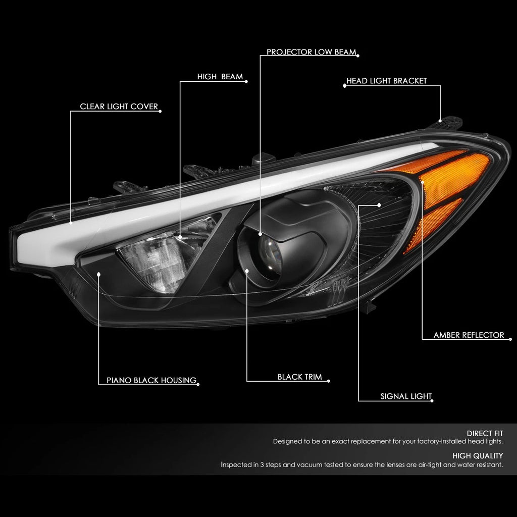 Projector Headlight Lamps for Kia Forte 5 (2014–2016) - Black Housing, Amber Corner