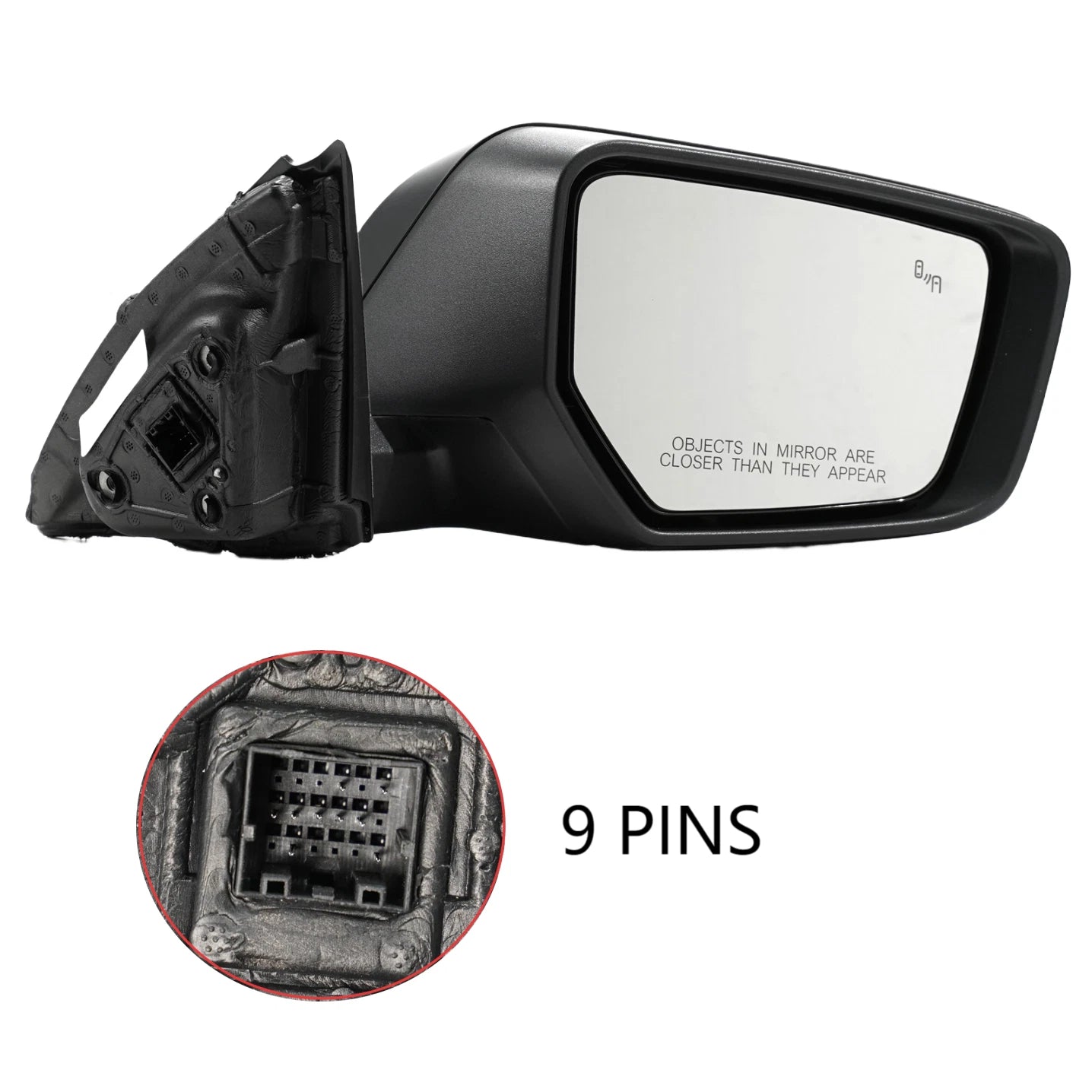 Right Side Mirror for Chevy Impala (2014–2020) with BSD, Turn Signal, Black, 9 Pins