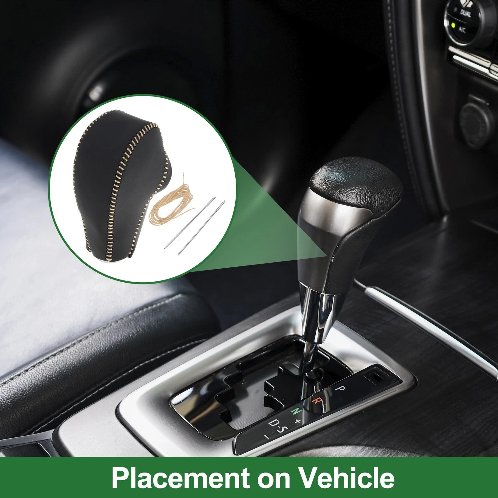 Gear Shift Knob Cover for Subaru Forester (2014–2017) Black Beige Faux Leather