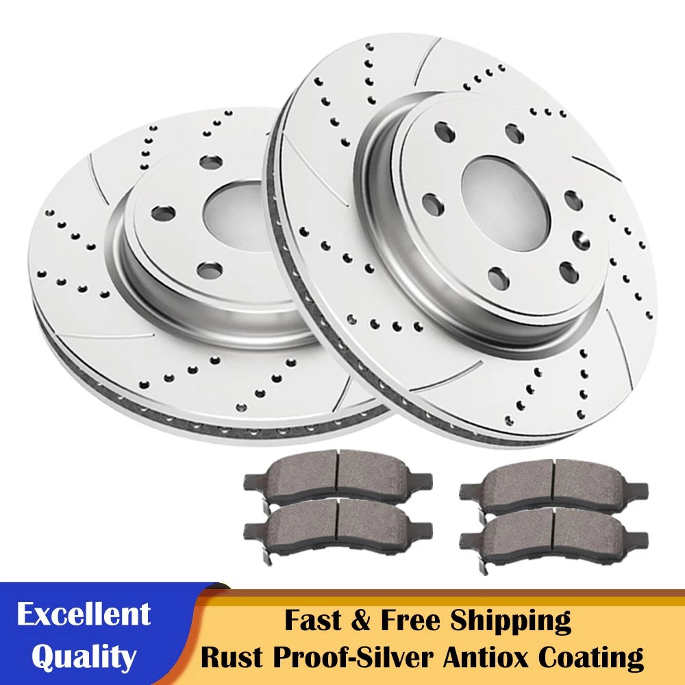 Front Slotted Rotors and Brake Pads Kit for Buick Enclave (2008–2017)