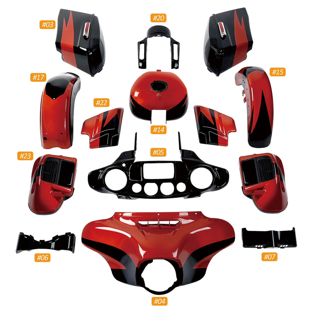 Fairing Body Work for Harley Street Glide (2017) Sunburst Orange Starfire Black