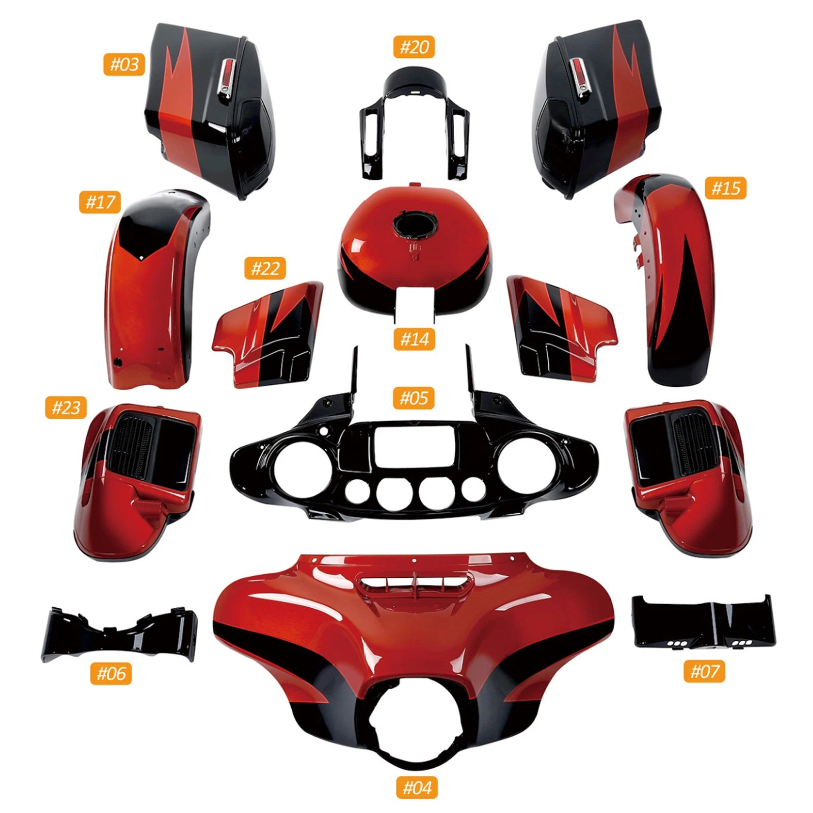 Fairing Body Work for Harley Street Glide (2017) Sunburst Orange Starfire Black