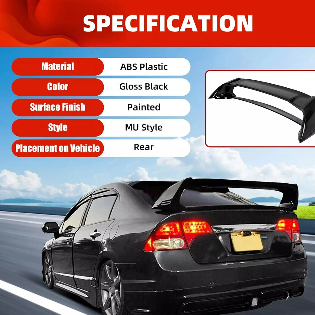 Mu Style RR Rear Trunk Spoiler Wing for Honda Civic 2006–2011